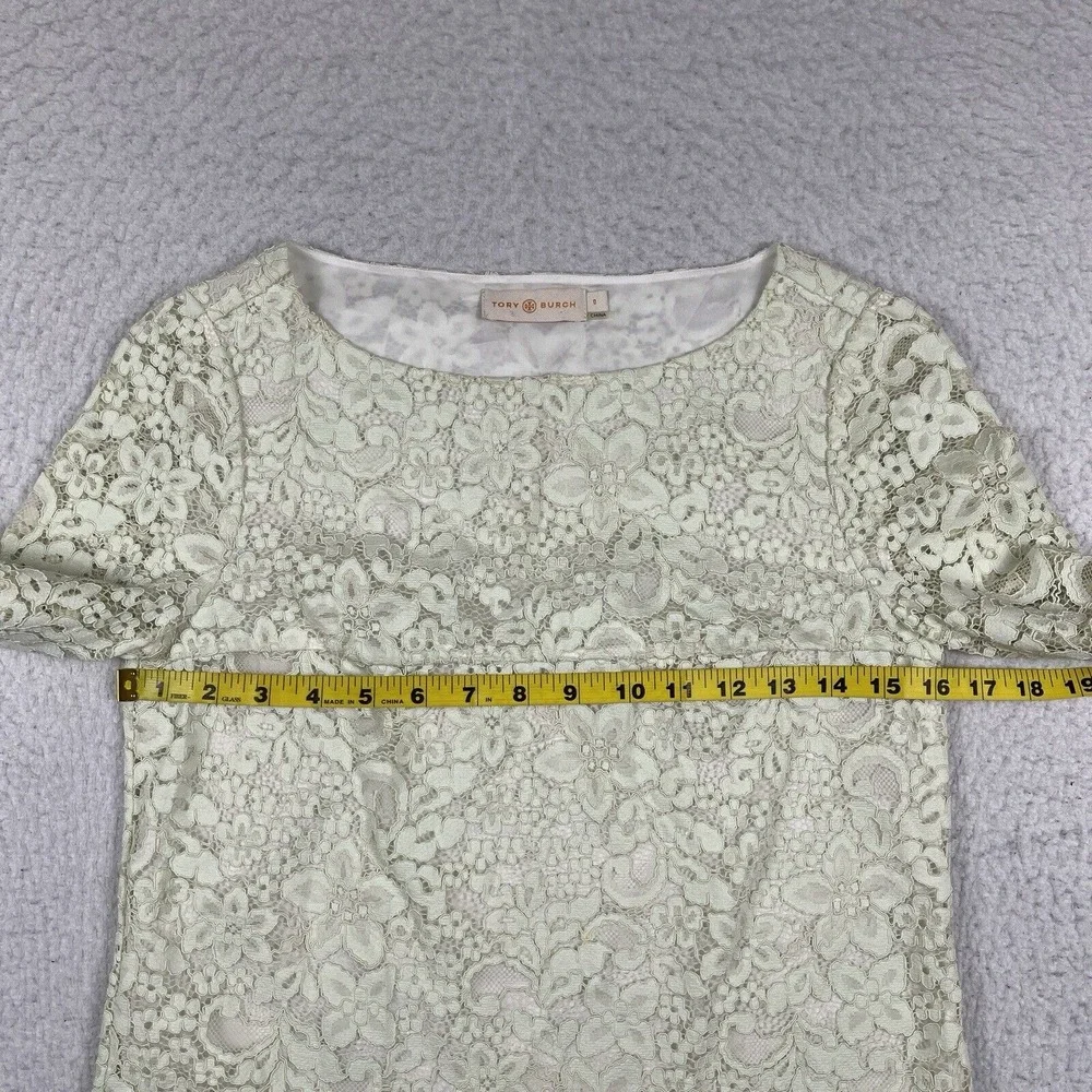 Tory Burch Shirt Womens 0 Julep Green Floral Lace Overlay Blouse Cottagecore Top